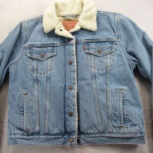 Levis Jacket‎ Womens Large Light Wash Denim Cotton Pockets Sherpa Lined Trucker